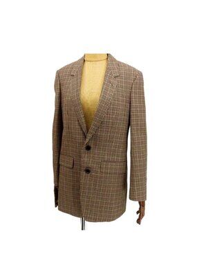 Celine Tom Boy Tailored Jacket Brown Wool Total Check 36